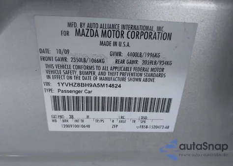 2010 Mazda Mazda6 I Sport из США, поврежденный, VIN 1YVHZ8BH9A5M14824